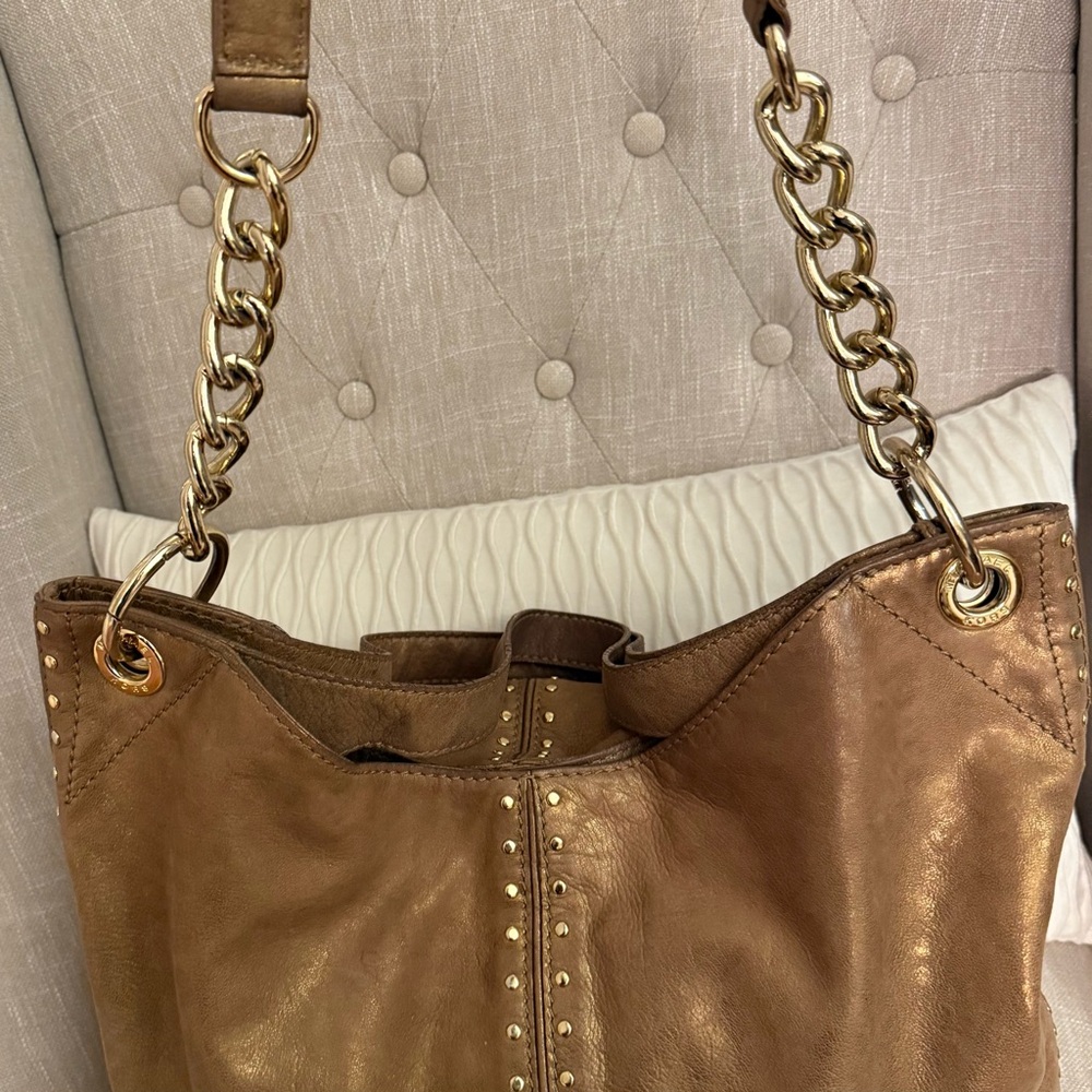 MICHAEL Michael Kors Delancy Studded Leather Hobo Bag Bronze Metallic - Picture 7 of 16